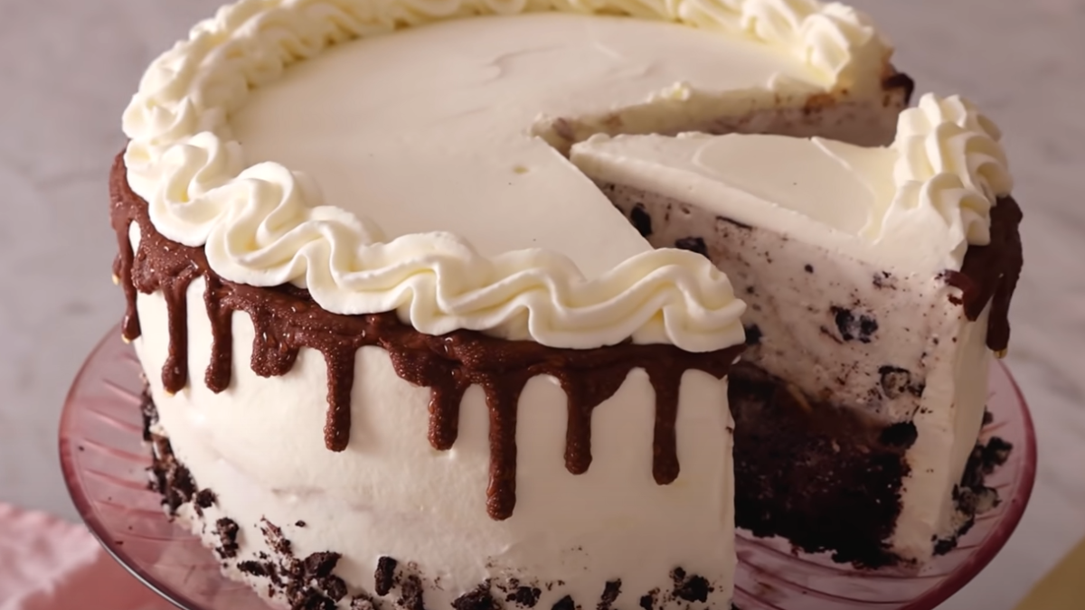 Ice cream cake on a glass plate