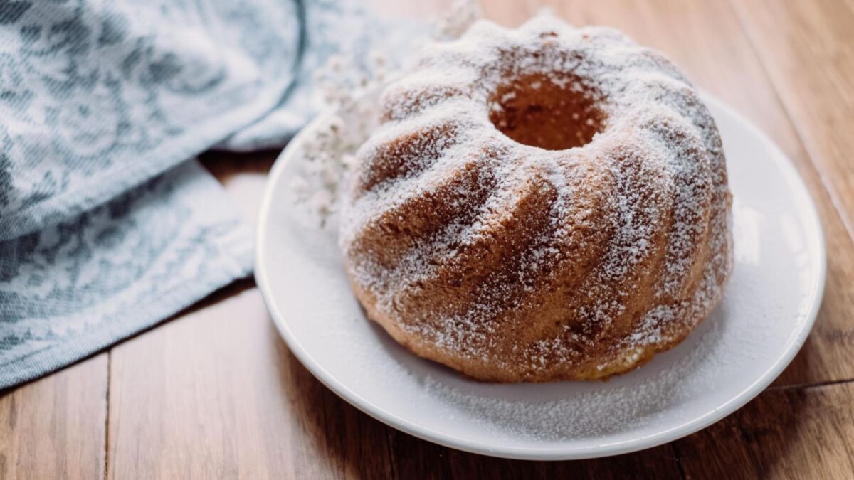 A Bundt Cake on a white plate