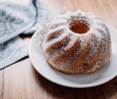 A Bundt Cake on a white plate